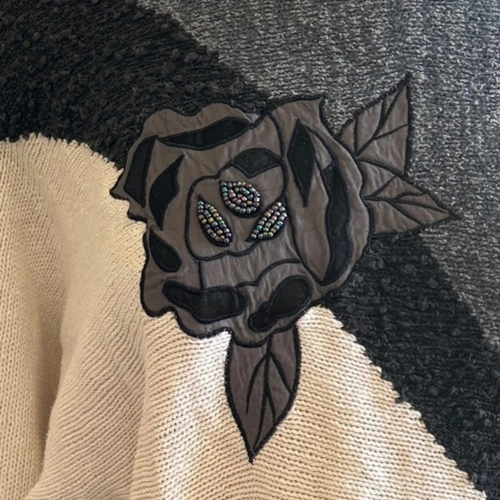 Vintage Floral Sweater beading Ramie Cotton Silk medium‎ 80s Knit 90s
